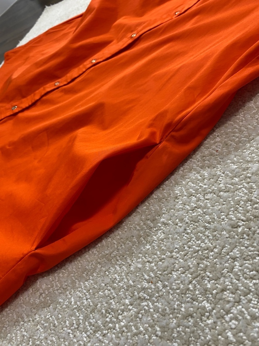 Button-Front Puff-Sleeve Mini Dress in Bold Orange Size 38 - Picture 15 of 16